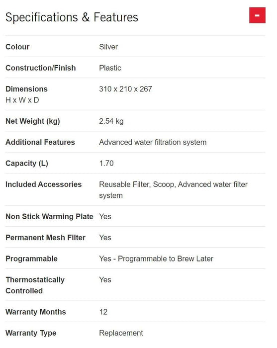 Sunbeam Specialty Brew Drip Filter Coffee Machine PC8100 9311445027370 - LX2001 - Homewares, Outdoor, Phone Accessories, Cases, Speakers, Headphones + More -