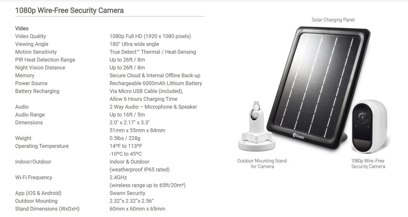 Swann SWIFI Wifi Wireless Security Camera Indoor / Outdoor White w/ Solar Panel - LX2001 - Homewares, Outdoor, Phone Accessories, Cases, Speakers, Headphones + More -