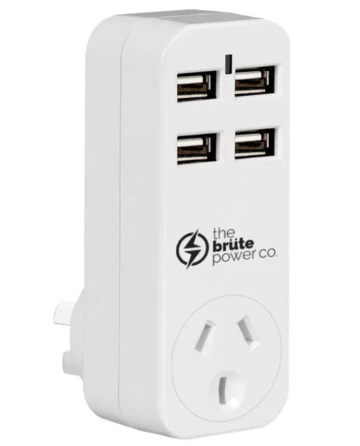 The Brute Power Co Quad Port Universal Wall Charger BPAUSB4 - LX2001 - Homewares, Outdoor, Phone Accessories, Cases, Speakers, Headphones + More -