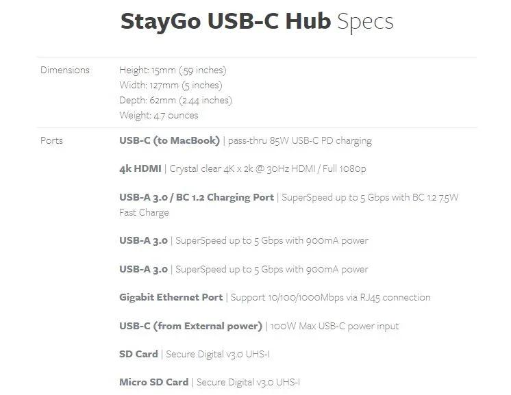 Twelve South StayGo Macbook USB-C Hub with 1M Cable 12-1907 734009102815 - LX2001 - Homewares, Outdoor, Phone Accessories, Cases, Speakers, Headphones + More -