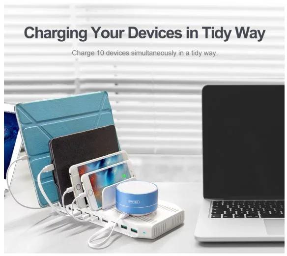 UNITEK 90W 10 Port USB Smart Rapid Charging Charger Hub - White Y-2190A - LX2001 - Homewares, Outdoor, Phone Accessories, Cases, Speakers, Headphones + More -