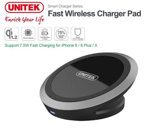 UNITEK Qi Wireless Fast Charging Pad - Black M003A - LX2001 - Homewares, Outdoor, Phone Accessories, Cases, Speakers, Headphones + More -