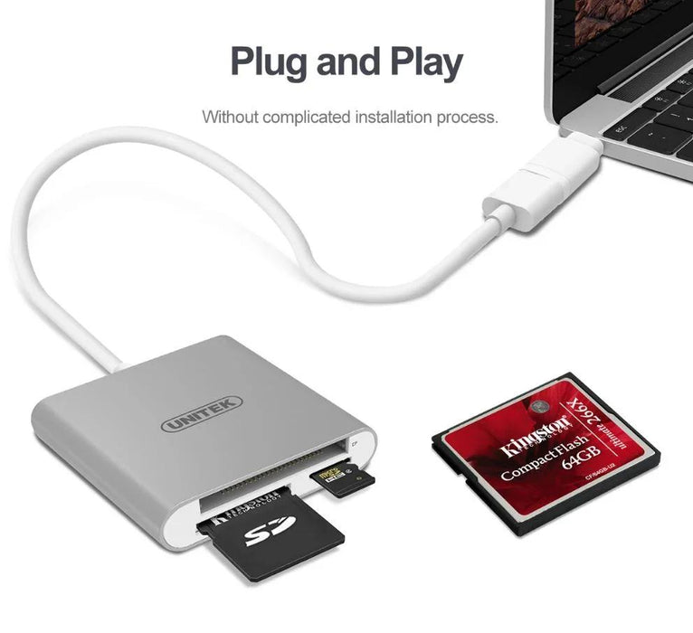 UNITEK USB 3.0 to SD MicroSD CF Aluminium Card Reader with USB-C Type-C Adapter Y-9313D - LX2001 - Homewares, Outdoor, Phone Accessories, Cases, Speakers, Headphones + More -