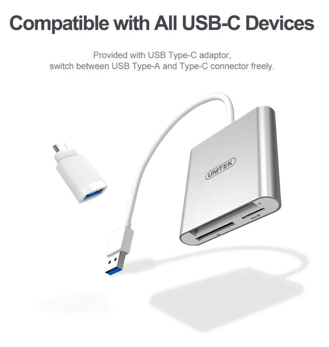 UNITEK USB 3.0 to SD MicroSD CF Aluminium Card Reader with USB-C Type-C Adapter Y-9313D - LX2001 - Homewares, Outdoor, Phone Accessories, Cases, Speakers, Headphones + More -