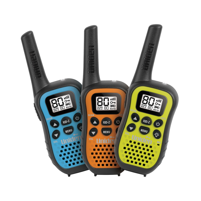 Uniden 80 Channel UHF CB Handheld Radio (Walkie-Talkie) with Kid Zone 3x Colour UH45-3