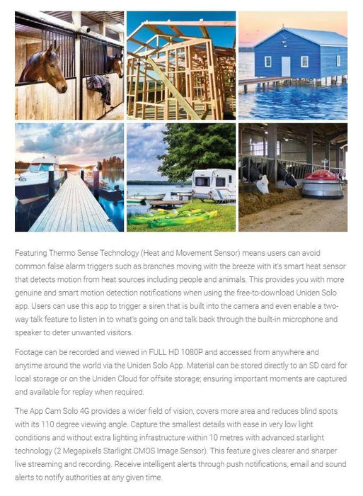 Uniden APPCAM SOLO 4G Smart Security Camera Kit inc Solar Panel - LX2001 - Homewares, Outdoor, Phone Accessories, Cases, Speakers, Headphones + More -