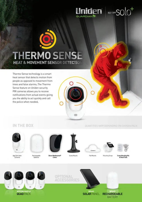 Uniden APPCAM SOLO+ Wifi Full HD Camera - IP65, Thermo Sense, Night Vision 3 Pcs - LX2001 - Homewares, Outdoor, Phone Accessories, Cases, Speakers, Headphones + More -