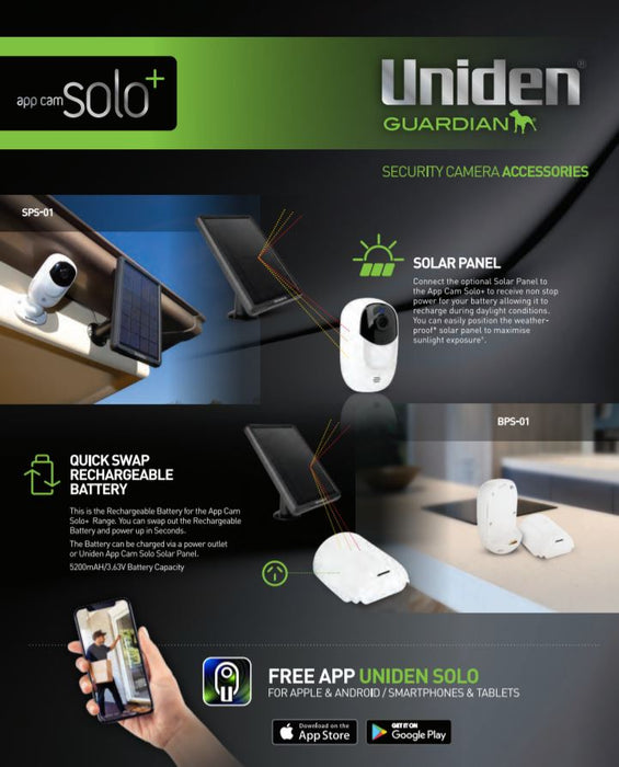 Uniden APPCAM SOLO+ Wifi Full HD Camera - IP65, Thermo Sense, Night Vision 3 Pcs