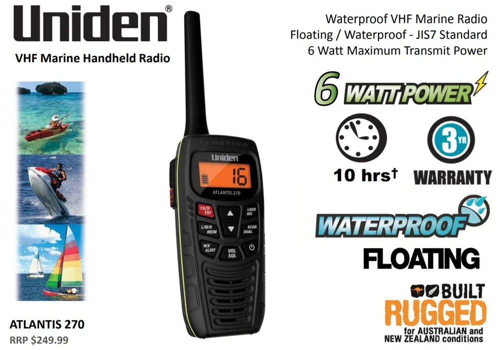 Uniden Atlantis 270 6W Floating VHF Handheld MA270 - LX2001 - Homewares, Outdoor, Phone Accessories, Cases, Speakers, Headphones + More -