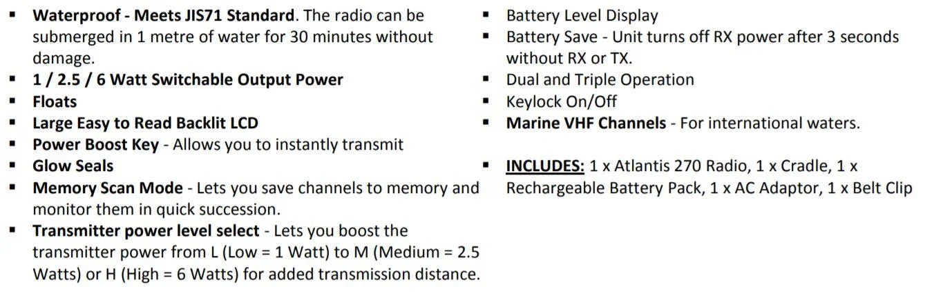 Uniden Atlantis 270 6W Floating VHF Handheld MA270 - LX2001 - Homewares, Outdoor, Phone Accessories, Cases, Speakers, Headphones + More -