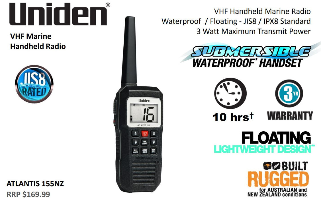 Uniden MA155NZ Atlantis VHF Handheld Marine Radio Waterproof / Floating