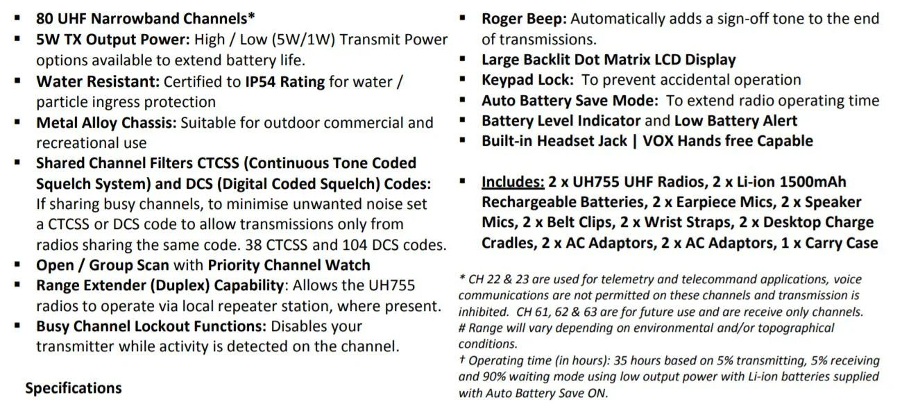 Uniden UH755-2DLX 5 Watt UHF CB Splash-Proof Handheld Radio - LX2001 - Homewares, Outdoor, Phone Accessories, Cases, Speakers, Headphones + More -