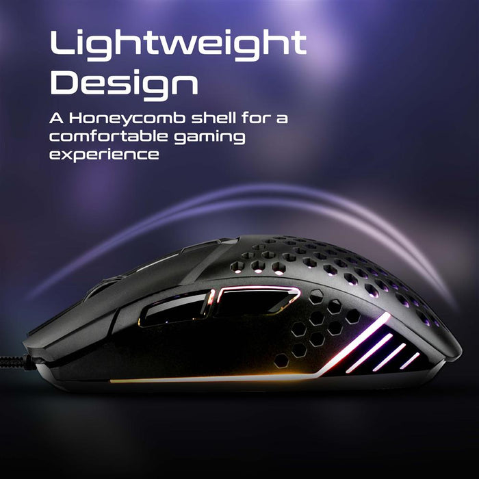 Vertux 6-Button Wired Gaming Mouse With Hex-Shell Design & RGB Lights