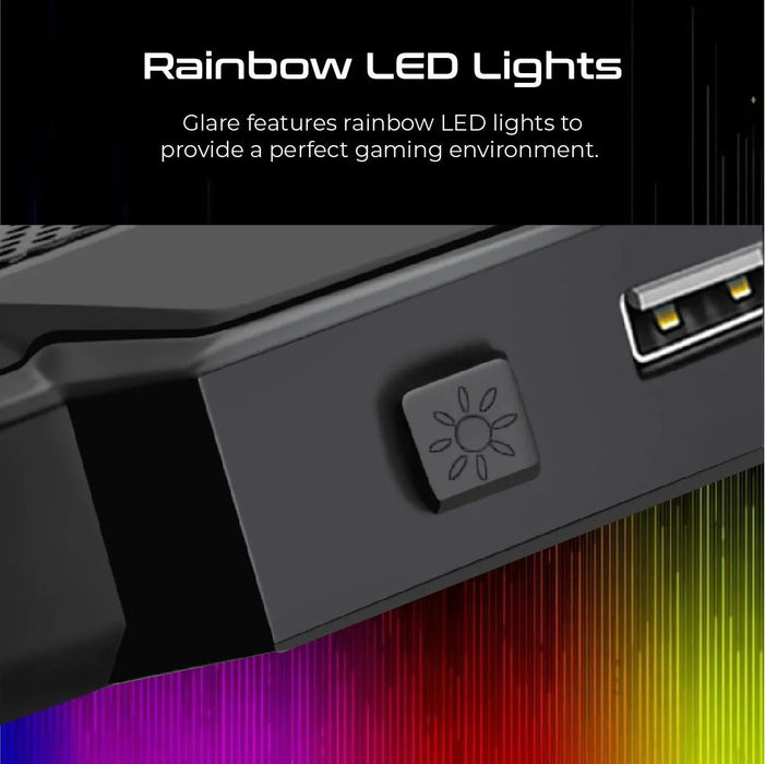 Vertux Gaming Portable Height Adjustable Cooling Pad w/ Rainbow LED lights GLARE.BLK - LX2001 - Homewares, Outdoor, Phone Accessories, Cases, Speakers, Headphones + More -