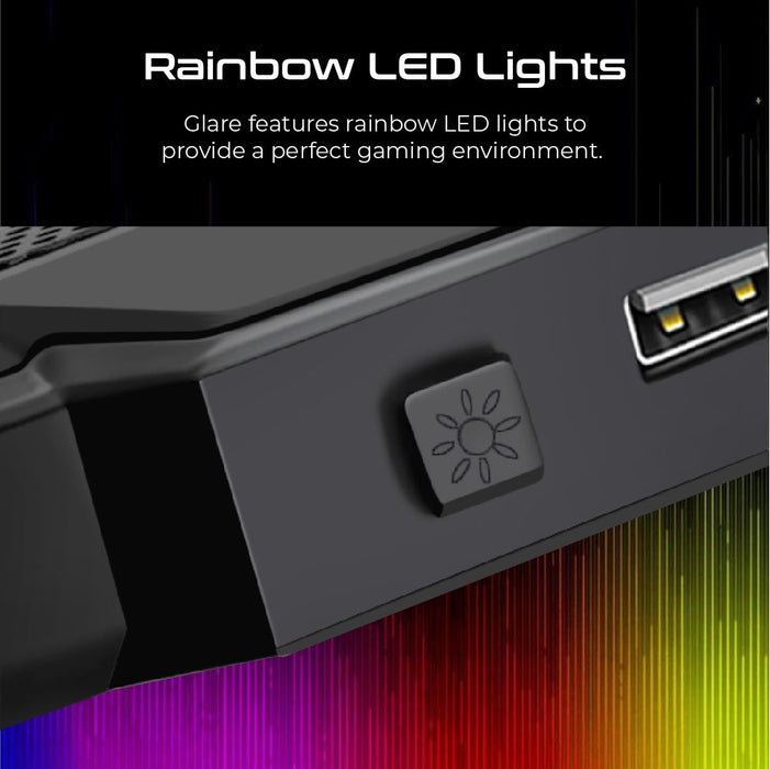 Vertux Gaming Portable Height Adjustable Cooling Pad w/ Rainbow LED lights GLARE.BLK