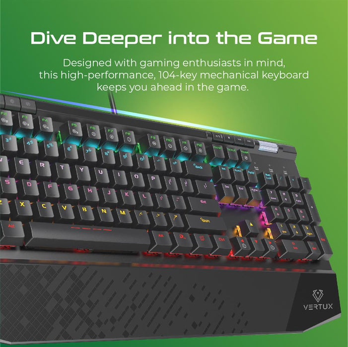 Vertux Hyper Action Mechanical Gaming Keyboard w/ LED Backlight TUNGSTEN