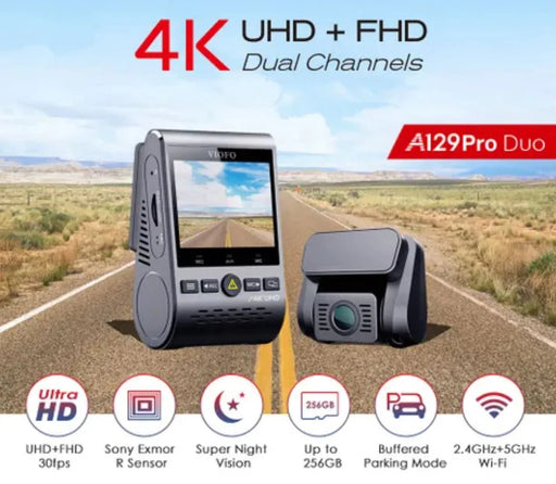 Viofo DashCam Dash Cam A129 PRO DUO 4K FRONT + HD 1080P Rear Dual Wifi GPS A129PRODUO-G - LX2001 - Homewares, Outdoor, Phone Accessories, Cases, Speakers, Headphones + More -
