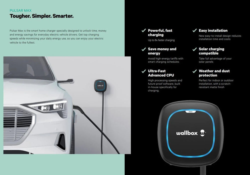 Wallbox Pulsar Max EV Electric Vehicle Charger - Type 2 - 5M - Black - LX2001 - Homewares, Outdoor, Phone Accessories, Cases, Speakers, Headphones + More -