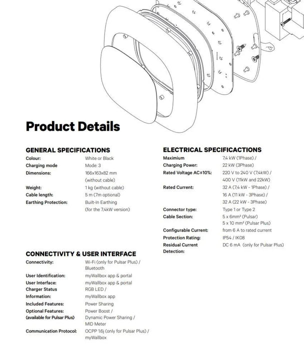 Wallbox Pulsar Plus EV Electric Vehicle Charger - Type 2 - 7M - White - LX2001 - Homewares, Outdoor, Phone Accessories, Cases, Speakers, Headphones + More -