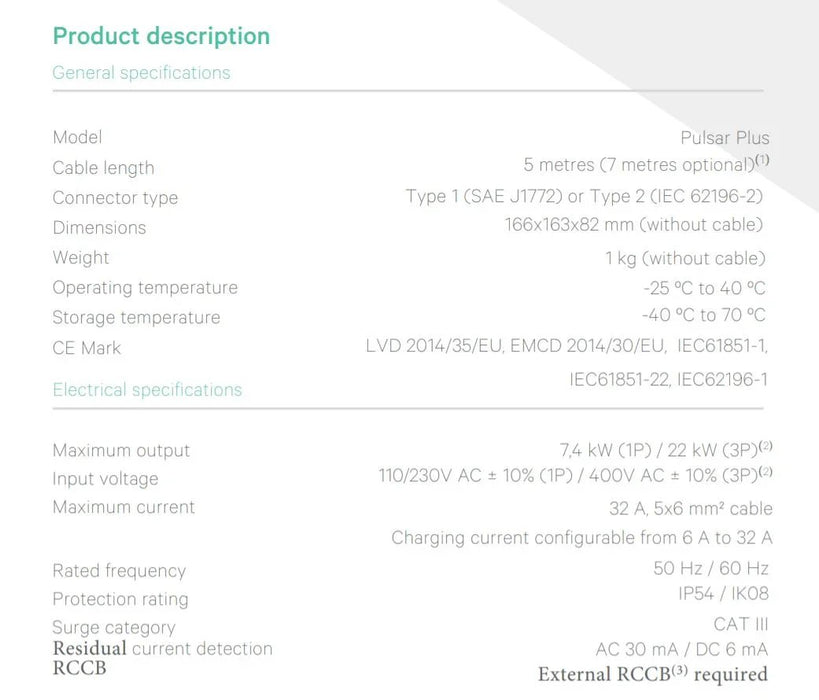 Wallbox Pulsar Plus EV Electric Vehicle Charger - Type 2 - 7M - White - LX2001 - Homewares, Outdoor, Phone Accessories, Cases, Speakers, Headphones + More -