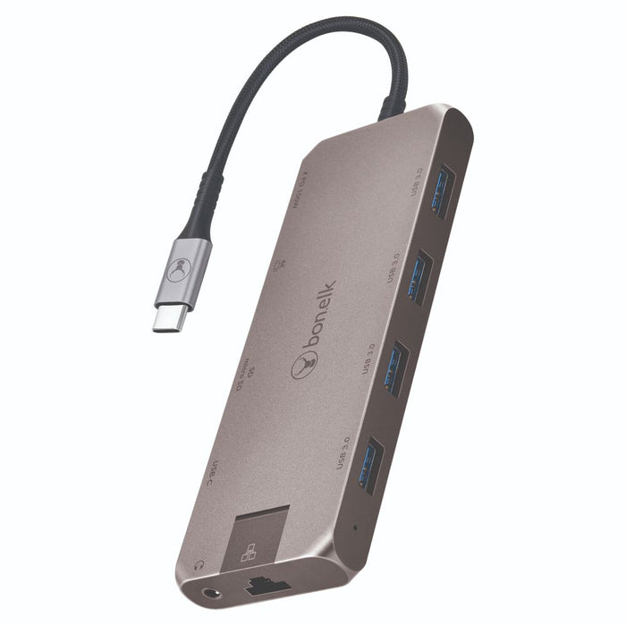 Bonelk Long-Life USB-C to 11-in-1 Multiport Hub - Space Grey 4K HDMI MicroSD RJ45 3.5mm
