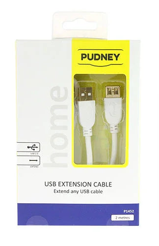 Pudney Usb A Plug To Usb A Socket V2.0 2 Metre White - LX2001 - Homewares, Outdoor, Phone Accessories, Cases, Speakers, Headphones + More -